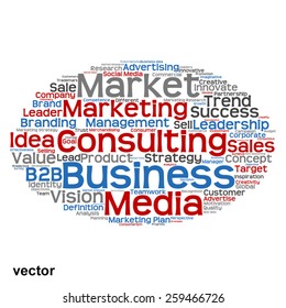 Vector concept or conceptual abstract word cloud on white background as metaphor for business, trend, media, focus, market, value, product, advertising or customer. Also for corporate wordcloud