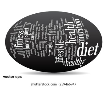 Vector concept or conceptual abstract word cloud on black background as metaphor for health, nutrition, diet, wellness, body, energy, medical, fitness, medical, gym, medicine, sport, heart or science