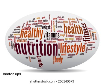 Vector concept or conceptual abstract word cloud on white background as metaphor for health, nutrition, diet, wellness, body, energy, medical, fitness, medical, gym, medicine, sport, heart or science