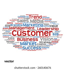 Vektorkonzept oder konzeptuell abstrakte Wortwolke auf weißem Hintergrund als Metapher für Unternehmen, Trends, Medien, Fokus, Markt, Wert, Produkt, Werbung oder Kunden. Auch für Corporate WordCloud