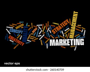 Vector concept or conceptual abstract word cloud on black background as metaphor for business, trend, media, focus, market, value, product, advertising or customer. Also for corporate wordcloud