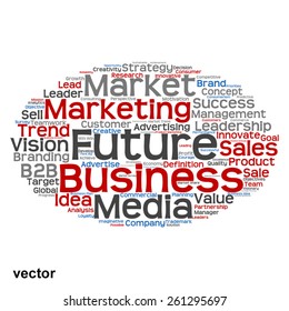 Vector concept or conceptual abstract word cloud on white background as metaphor for business, trend, media, focus, market, value, product, advertising or customer. Also for corporate wordcloud