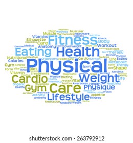 Vector concept or conceptual abstract word cloud on white background as metaphor for health, nutrition, diet, wellness, body, energy, medical, fitness, medical, gym, medicine, sport, heart or science