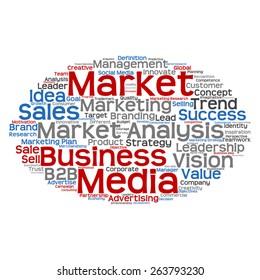 Vector concept or conceptual abstract word cloud on white background as metaphor for business, trend, media, focus, market, value, product, advertising or customer. Also for corporate wordcloud