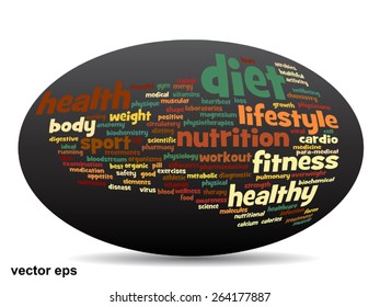 Concepto vectorial o nube de palabras abstracta conceptual sobre fondo negro como metáfora para la salud, la nutrición, la dieta, el bienestar, el cuerpo, la energía, la medicina, la aptitud física, la medicina, la medicina, el deporte, el corazón o la ciencia