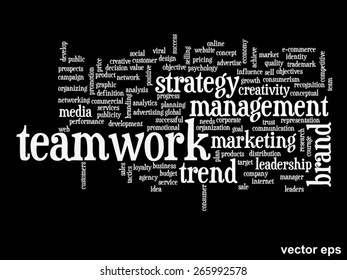 Concepto vectorial o nube conceptual abstracta de palabras sobre fondo negro como metáfora para negocios, tendencias, medios, enfoque, mercado, valor, producto, publicidad o cliente. También para la nube de palabras corporativa