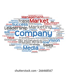 Vector concept or conceptual abstract word cloud on white background as metaphor for business, trend, media, focus, market, value, product, advertising or customer. Also for corporate wordcloud