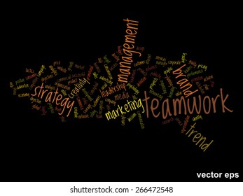 Conceito vetorial ou palavra abstrata conceitual nuvem no fundo preto como metáfora para negócios, tendência, mídia, foco, mercado, valor, produto, publicidade ou cliente. Também para nuvem de palavras corporativa