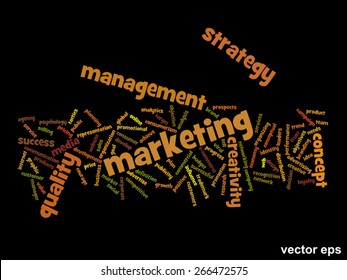 Vector concept or conceptual abstract word cloud on black background as metaphor for business, trend, media, focus, market, value, product, advertising or customer. Also for corporate wordcloud