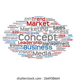 Vector concept or conceptual abstract word cloud on white background as metaphor for business, trend, media, focus, market, value, product, advertising or customer. Also for corporate wordcloud