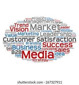 Concepto vectorial o nube conceptual abstracta de palabras sobre fondo blanco como metáfora para negocios, tendencias, medios, enfoque, mercado, valor, producto, publicidad o cliente. También para la nube de palabras corporativa