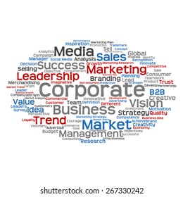 Vector concept or conceptual abstract word cloud on white background as metaphor for business, trend, media, focus, market, value, product, advertising or customer. Also for corporate wordcloud