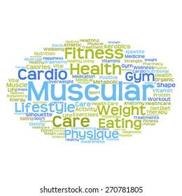 Concepto vectorial o nube de palabras abstracta conceptual sobre fondo blanco como metáfora para la salud, la nutrición, la dieta, el bienestar, el cuerpo, la energía, la medicina, la aptitud física, la medicina, la medicina, el deporte, el corazón o la ciencia