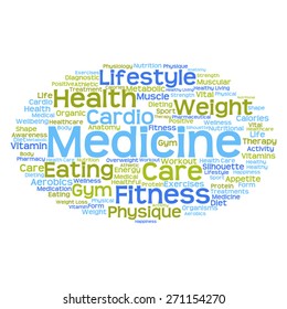 Concepto vectorial o nube de palabras abstracta conceptual sobre fondo blanco como metáfora para la salud, la nutrición, la dieta, el bienestar, el cuerpo, la energía, la medicina, la aptitud física, la medicina, la medicina, el deporte, el corazón o la ciencia