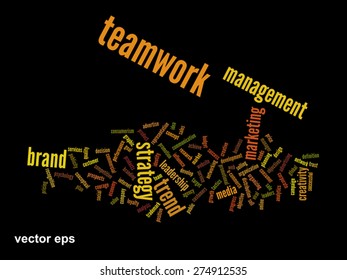 Vector concept or conceptual abstract word cloud on black background as metaphor for business, trend, media, focus, market, value, product, advertising or customer. Also for corporate wordcloud