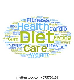 Vector concept or conceptual abstract word cloud on white background as metaphor for health, nutrition, diet, wellness, body, energy, medical, fitness, medical, gym, medicine, sport, heart or science