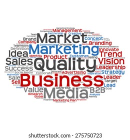 Vector concept or conceptual abstract word cloud on white background as metaphor for business, trend, media, focus, market, value, product, advertising or customer. Also for corporate wordcloud