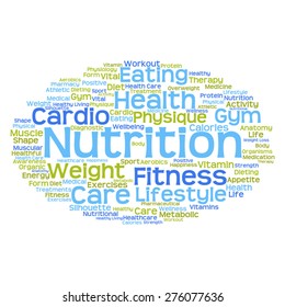 Vector concept or conceptual abstract word cloud on white background as metaphor for health, nutrition, diet, wellness, body, energy, medical, fitness, medical, gym, medicine, sport, heart or science