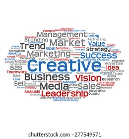 Concepto vectorial o nube conceptual abstracta de palabras sobre fondo blanco como metáfora para negocios, tendencias, medios, enfoque, mercado, valor, producto, publicidad o cliente. También para la nube de palabras corporativa
