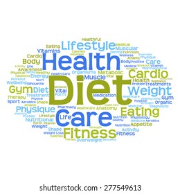 Concepto vectorial o nube de palabras abstracta conceptual sobre fondo blanco como metáfora para la salud, la nutrición, la dieta, el bienestar, el cuerpo, la energía, la medicina, la aptitud física, la medicina, la medicina, el deporte, el corazón o la ciencia
