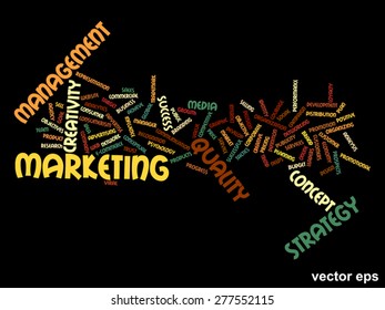 Vector concept or conceptual abstract word cloud on black background as metaphor for business, trend, media, focus, market, value, product, advertising or customer. Also for corporate wordcloud