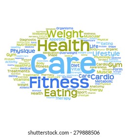 Vector concept or conceptual abstract word cloud on white background as metaphor for health, nutrition, diet, wellness, body, energy, medical, fitness, medical, gym, medicine, sport, heart or science