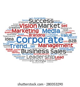 Concepto vectorial o nube conceptual abstracta de palabras sobre fondo blanco como metáfora para negocios, tendencias, medios, enfoque, mercado, valor, producto, publicidad o cliente. También para la nube de palabras corporativa
