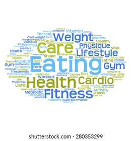 Vector concept or conceptual abstract word cloud on white background as metaphor for health, nutrition, diet, wellness, body, energy, medical, fitness, medical, gym, medicine, sport, heart or science
