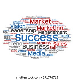 Vektorkonzept oder konzeptuell abstrakte Wortwolke auf weißem Hintergrund als Metapher für Unternehmen, Trends, Medien, Fokus, Markt, Wert, Produkt, Werbung oder Kunden. Auch für Corporate WordCloud