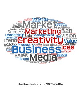 Vector concept or conceptual abstract word cloud on white background as metaphor for business, trend, media, focus, market, value, product, advertising or customer. Also for corporate wordcloud