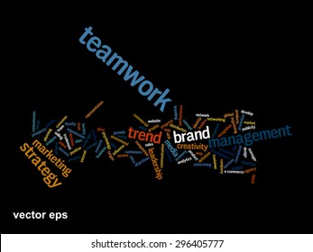 Vector concept or conceptual abstract word cloud on black background as metaphor for business, trend, media, focus, market, value, product, advertising or customer. Also for corporate wordcloud
