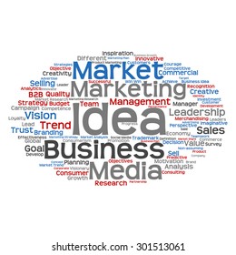 Vector concept or conceptual abstract word cloud on white background as metaphor for business, trend, media, focus, market, value, product, advertising or customer. Also for corporate wordcloud