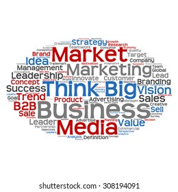 Vector concept or conceptual abstract word cloud on white background as metaphor for business, trend, media, focus, market, value, product, advertising or customer. Also for corporate wordcloud