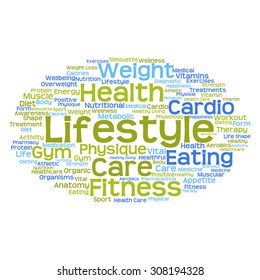 Vector concept or conceptual abstract word cloud on white background as metaphor for health, nutrition, diet, wellness, body, energy, medical, fitness, medical, gym, medicine, sport, heart or science