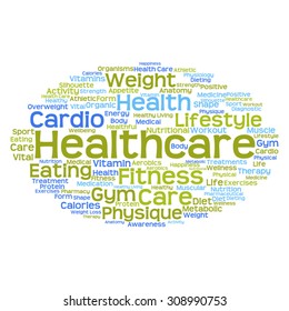 Vector concept or conceptual abstract word cloud on white background as metaphor for health, nutrition, diet, wellness, body, energy, medical, fitness, medical, gym, medicine, sport, heart or science