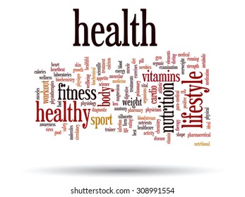 Vector concept or conceptual abstract word cloud on white background as metaphor for health, nutrition, diet, wellness, body, energy, medical, fitness, medical, gym, medicine, sport, heart or science