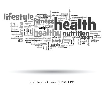 Vector concept or conceptual abstract word cloud on white background as metaphor for health, nutrition, diet, wellness, body, energy, medical, fitness, medical, gym, medicine, sport, heart or science