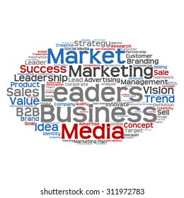Concepto vectorial o nube conceptual abstracta de palabras sobre fondo blanco como metáfora para negocios, tendencias, medios, enfoque, mercado, valor, producto, publicidad o cliente. También para la nube de palabras corporativa 