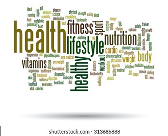Vector concept or conceptual abstract word cloud on white background as metaphor for health, nutrition, diet, wellness, body, energy, medical, fitness, medical, gym, medicine, sport, heart or science
