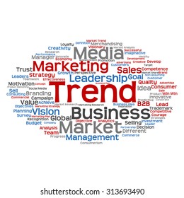 Vector concept or conceptual abstract word cloud on white background as metaphor for business, trend, media, focus, market, value, product, advertising or customer. Also for corporate wordcloud