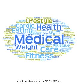 Concepto vectorial o nube de palabras abstracta conceptual sobre fondo blanco como metáfora para la salud, la nutrición, la dieta, el bienestar, el cuerpo, la energía, la medicina, la aptitud física, la medicina, la medicina, el deporte, el corazón o la ciencia