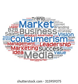 Vector concept or conceptual abstract word cloud on white background as metaphor for business, trend, media, focus, market, value, product, advertising or customer. Also for corporate wordcloud