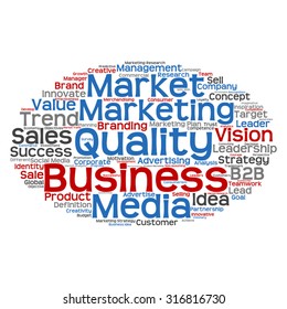 Vector concept or conceptual abstract word cloud on white background as metaphor for business, trend, media, focus, market, value, product, advertising or customer. Also for corporate wordcloud