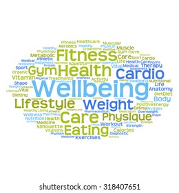Concepto vectorial o nube de palabras abstracta conceptual sobre fondo blanco como metáfora para la salud, la nutrición, la dieta, el bienestar, el cuerpo, la energía, la medicina, la aptitud física, la medicina, la medicina, el deporte, el corazón o la ciencia