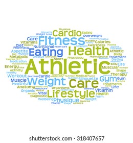 Vector concept or conceptual abstract word cloud on white background as metaphor for health, nutrition, diet, wellness, body, energy, medical, fitness, medical, gym, medicine, sport, heart or science