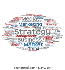 Vector concept or conceptual abstract word cloud on white background as metaphor for business, trend, media, focus, market, value, product, advertising or customer. Also for corporate wordcloud
