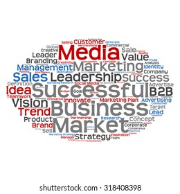 Vektorkonzept oder konzeptuell abstrakte Wortwolke auf weißem Hintergrund als Metapher für Unternehmen, Trends, Medien, Fokus, Markt, Wert, Produkt, Werbung oder Kunden. Auch für Corporate WordCloud