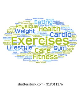 Vector concept or conceptual abstract word cloud on white background as metaphor for health, nutrition, diet, wellness, body, energy, medical, fitness, medical, gym, medicine, sport, heart or science