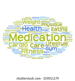 Vector concept or conceptual abstract word cloud on white background as metaphor for health, nutrition, diet, wellness, body, energy, medical, fitness, medical, gym, medicine, sport, heart or science