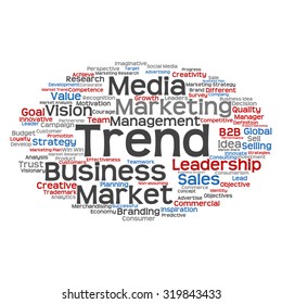 Vector concept or conceptual abstract word cloud on white background as metaphor for business, trend, media, focus, market, value, product, advertising or customer. Also for corporate wordcloud